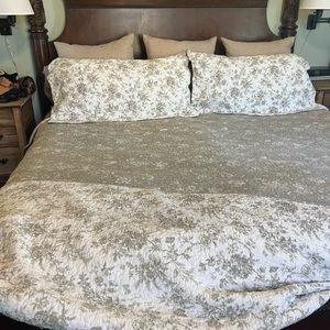 Laura Ashley Cream and Gray Floral Quilt Bedding